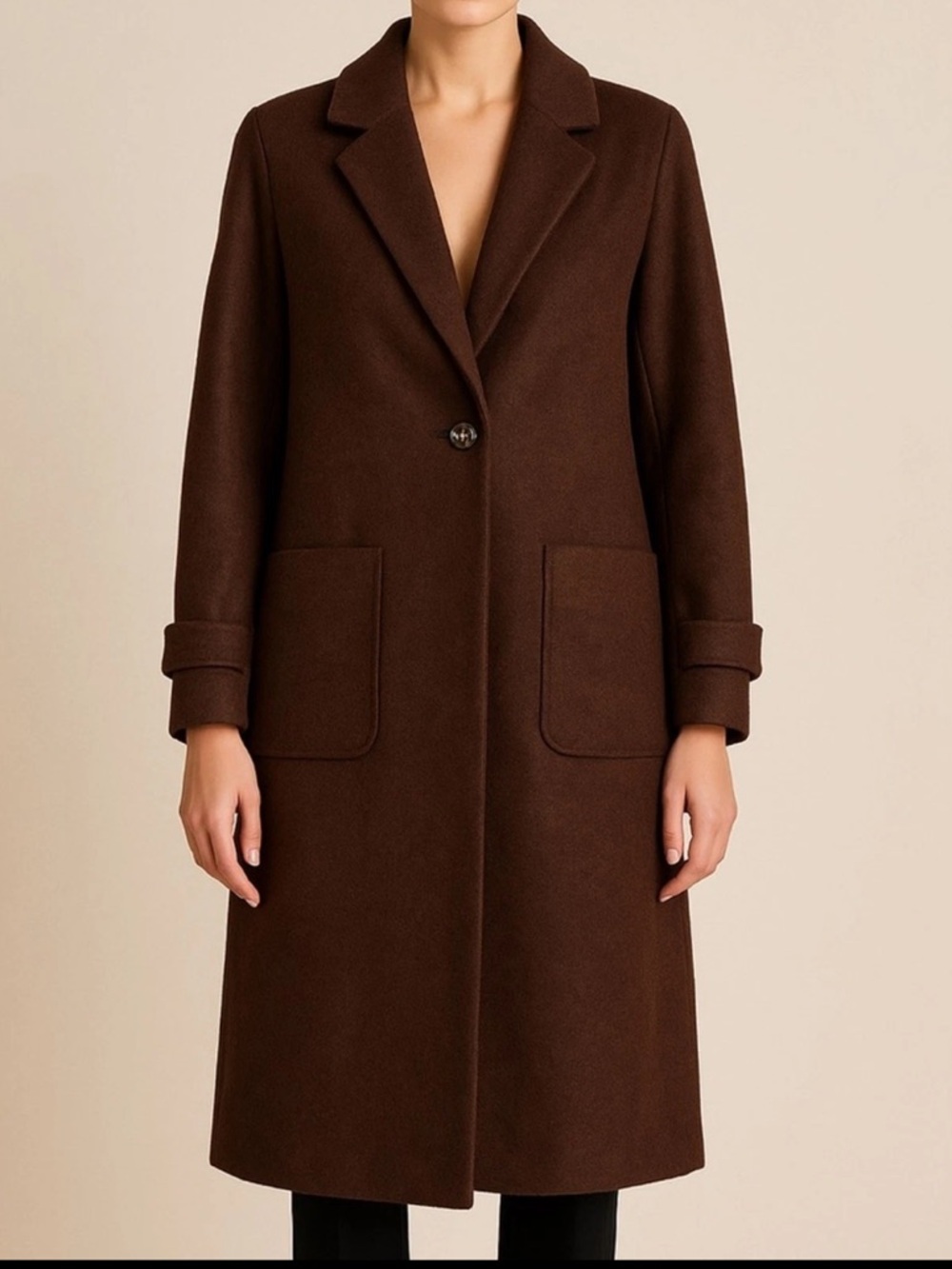 House of Harlow 1960 Chocolate Brown Single-Button Wool Trench Coat